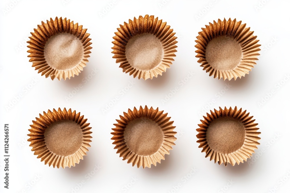 Isolated brown baking cups on white background viewed from above Isolated brown baking cups on white background viewed from above