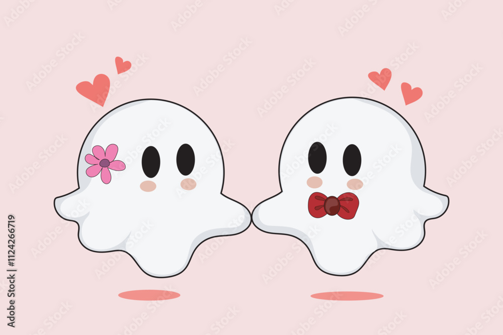 Fototapeta premium A cute vector illustration of a ghost couple with adorable expressions. 