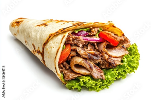 Isolated doner kebab or shawarma on white Fast food Clipping path for menu design photo
