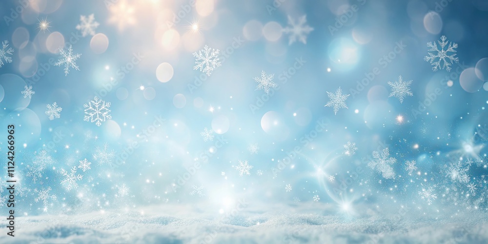 Winter Wonderland Scene Falling Snowflakes and Sparkling Lights on a Snowy Landscape Winter Wonderland Scene Falling Snowflakes and Sparkling Lights on a Snowy Landscape
