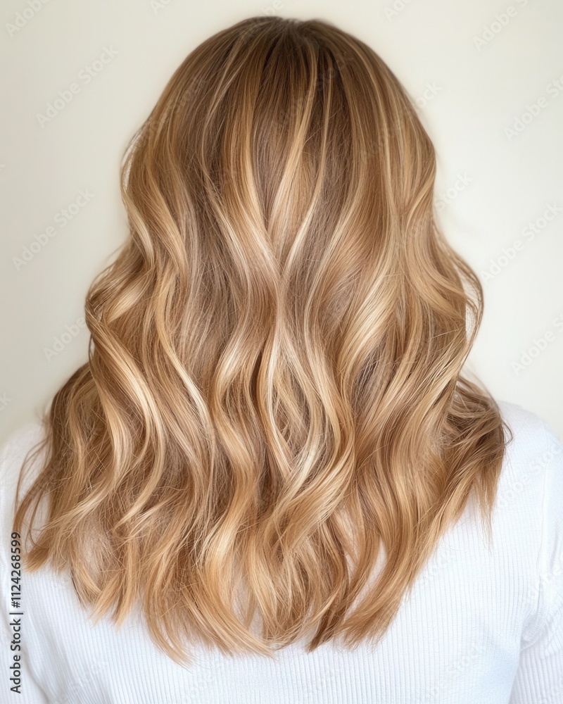 Fototapeta premium Hairstyling tutorialseamless waves in blonde hair studio setting portrait perspective beauty concept