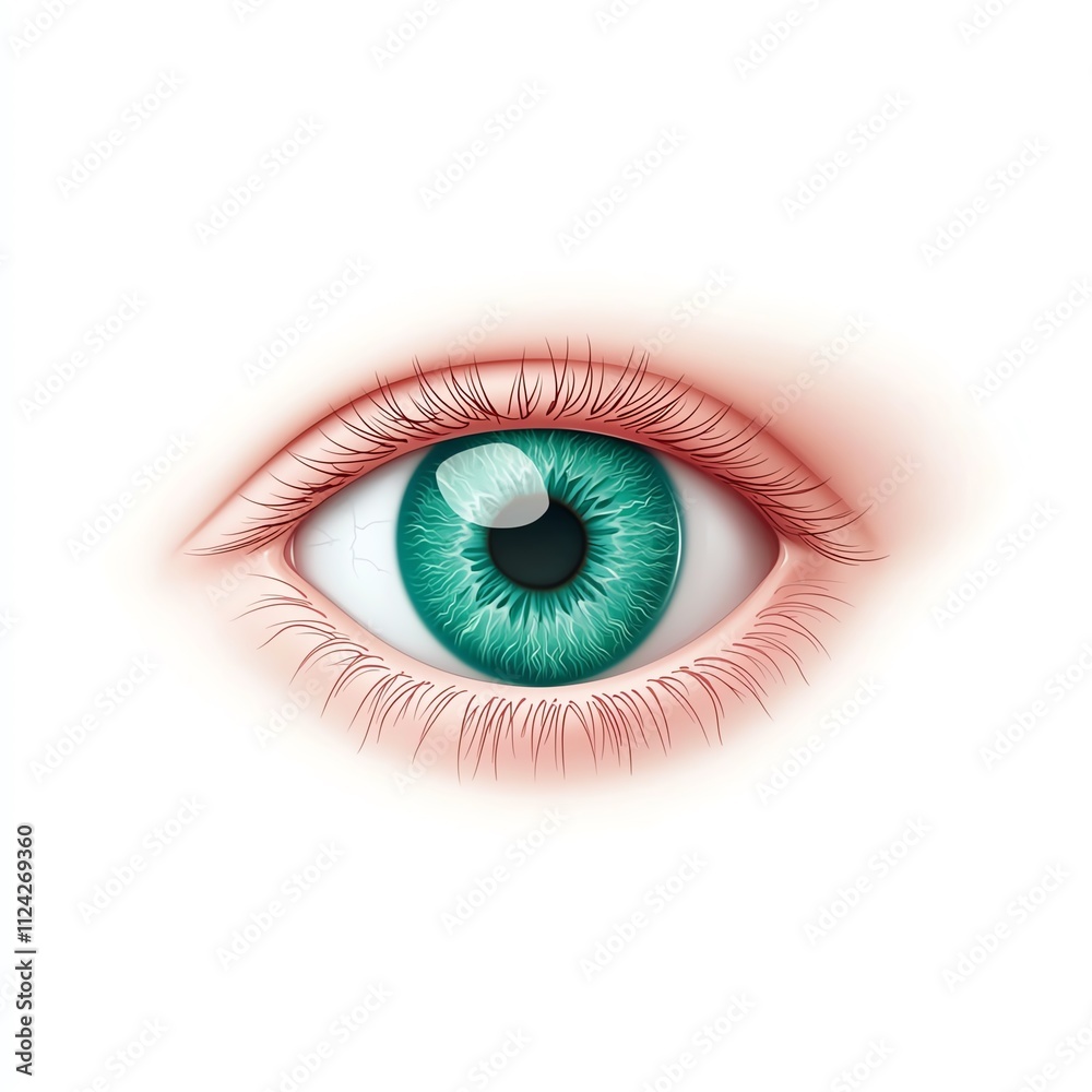 A detailed illustration of a human eye featuring a vibrant green iris and subtle red shading around the eyelid. A detailed illustration of a human eye featuring a vibrant green iris and subtle red shading around the eyelid.