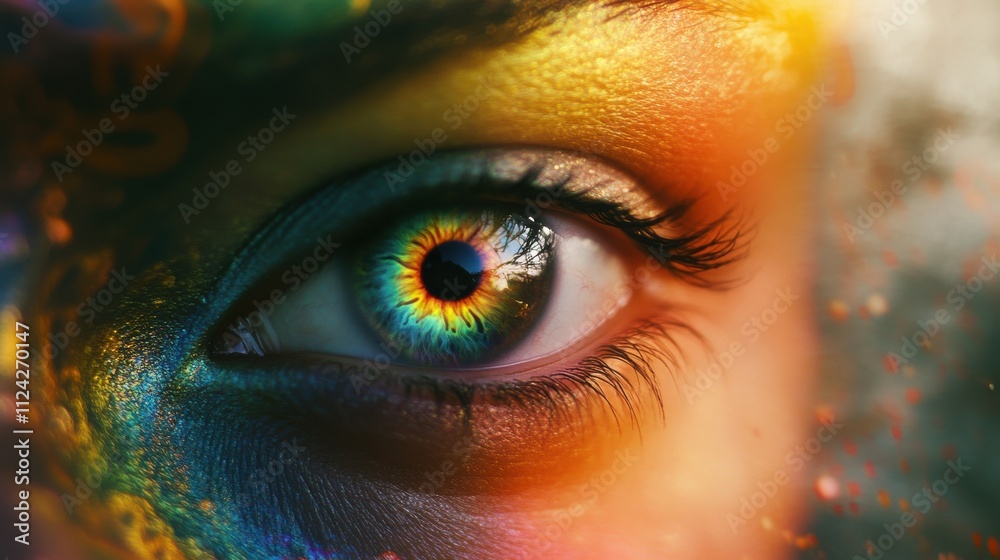 Close-up of a woman's eye with colorful makeup. Close-up of a woman's eye with colorful makeup.