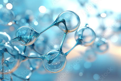 Abstract light blue background with round molecules connected, representing a microscopic view of science