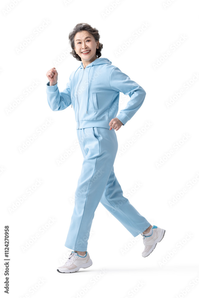 Happy senior Chinese woman doing sports Happy senior Chinese woman doing sports