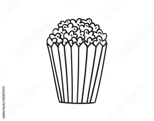 cinema popcorn doodle hand drawn icon. Outline drawing a bucket of popcorn line clipart symbol