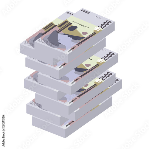 Albanian Lek Vector Illustration. Albania money set bundle banknotes. Paper money  2000 ALL. Flat style. Isolated on white background. Simple minimal design.