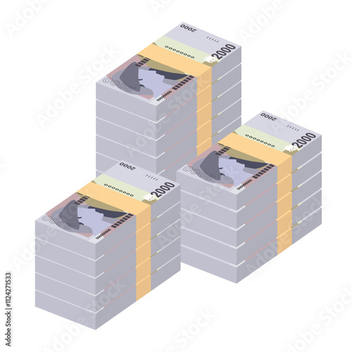 Albanian Lek Vector Illustration. Albania money set bundle banknotes. Paper money  2000 ALL. Flat style. Isolated on white background. Simple minimal design.