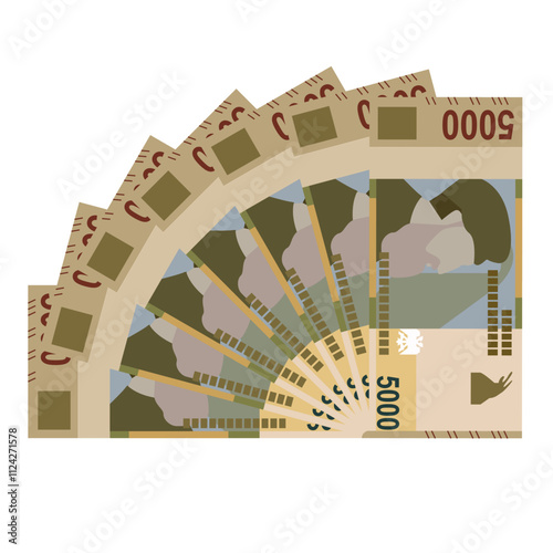 Albanian Lek Vector Illustration. Albania money set bundle banknotes. Paper money  5000 ALL. Flat style. Isolated on white background. Simple minimal design.