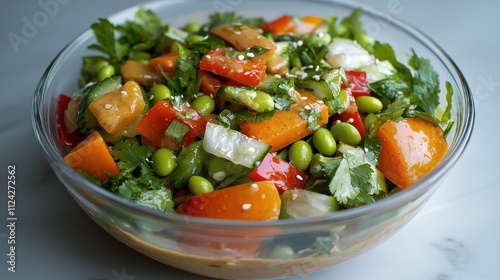 Fresh asian noodle salad with edamame carrots and bell peppers healthy recipe kitchen vibrant culinary delight