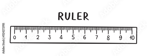 Ruler doodle hand drawn icon. Outline drawing ruler school line clipart symbol