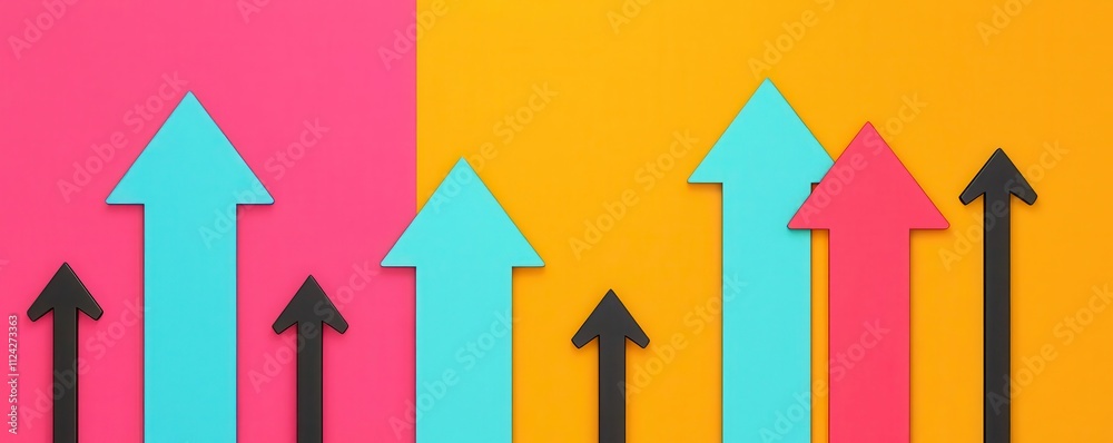 3D Colorful Arrows in various directions symbolize growth, progress, and strategic planning in a vibrant business environment, Copy Space for text, Commercial use 3D Colorful Arrows in various directions symbolize growth, progress, and strategic planning in a vibrant business environment, Copy Space for text, Commercial use