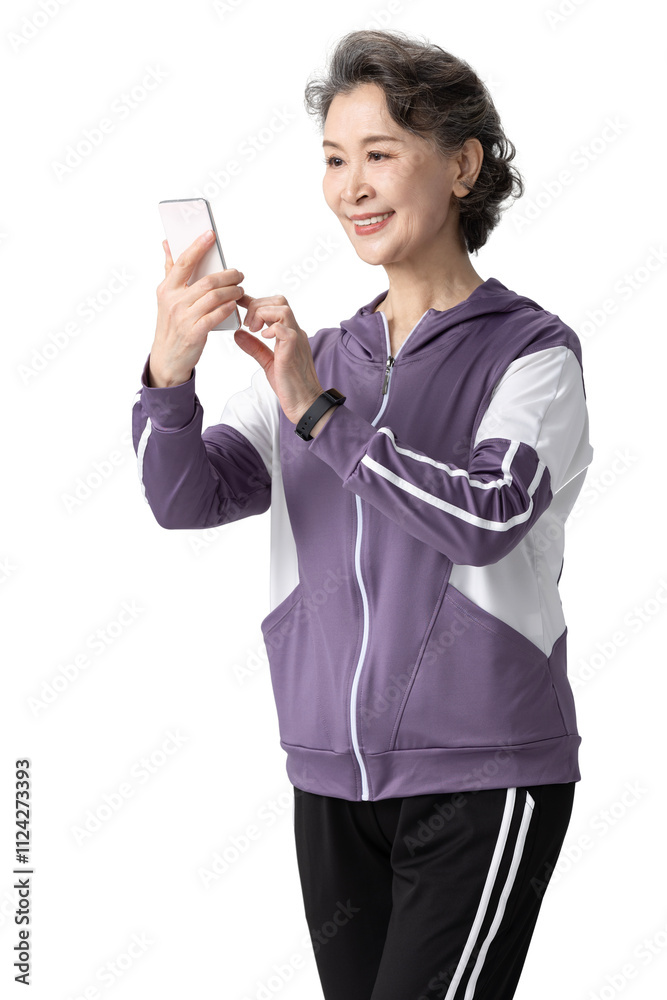 Happy senior Chinese woman doing sports Happy senior Chinese woman doing sports