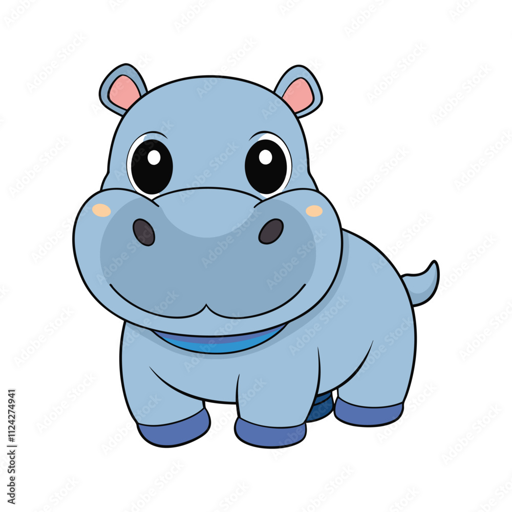 Fototapeta premium Cute cartoon baby hippo illustration