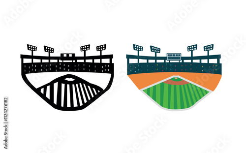 Baseball Field stadium background vector Clip Art Set, Professional Baseball Bat Sport Isolated Equipment Element, Baseball Exercise Champion Abstract Baseball Outline Icon Symbol Vector Silhouette