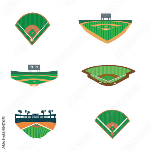 Baseball Field stadium vector Illustration Collection, American Baseball stadium Sport Isolated Equipment, Baseball Drawing Abstract Baseball stadium Outline Icon symbol Vector Set