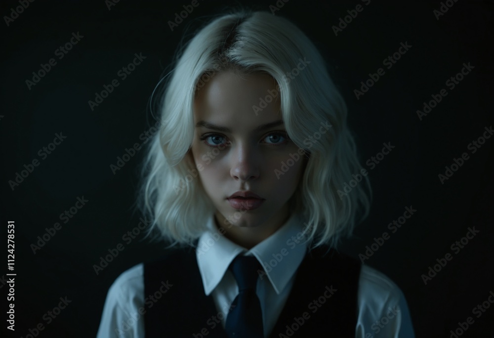 Moody portrait of a gorgeous teenage female with white hair Moody portrait of a gorgeous teenage female with white hair