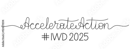 Accelerate Action in one line art style. Minimalist International Women's Day 2025 banner. Campaign theme of IWD illustration