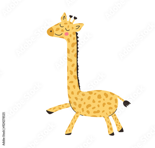 Hand drawn baby giraffe isolated on white background. Cute zoo funny animals