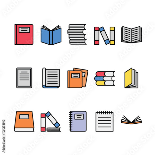 Set of book filled outline icon style	
