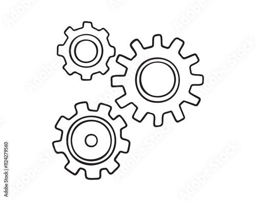 cogs and gears doodle hand drawn icon. Outline drawing settings three cogs and gears line clipart symbol