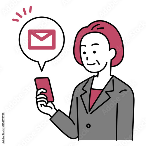 スマートフォンにメールが届く中年のスーツの女性