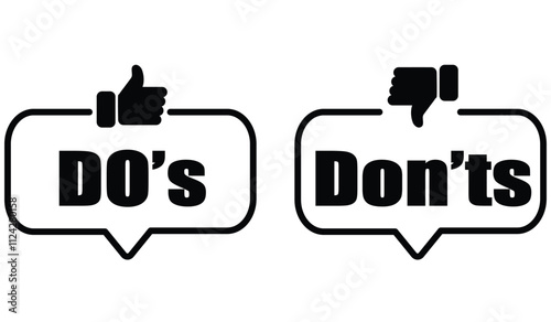 Do's and Don'ts Icon Design with Speech Bubbles and Thumbs Vector Illustration.