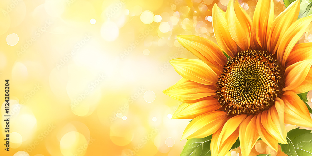 Obraz premium Close-Up of a Sunflower on a Yellow Bokeh Background