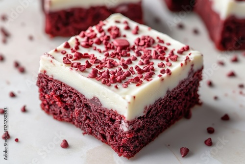 Red velvet brownies seen from an angle