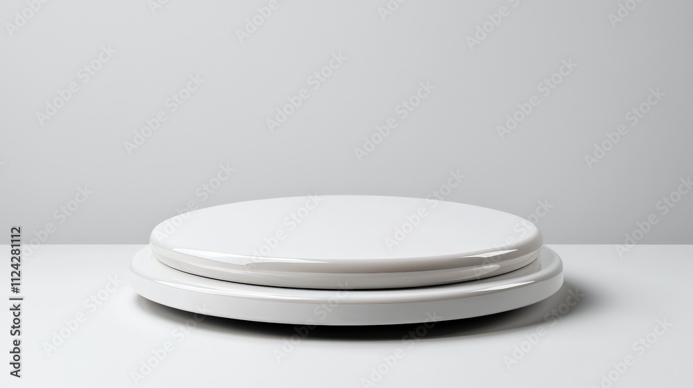 White, empty podium for product presentation, white background, Minimal concept. Soft light and shadow White, empty podium for product presentation, white background, Minimal concept. Soft light and shadow