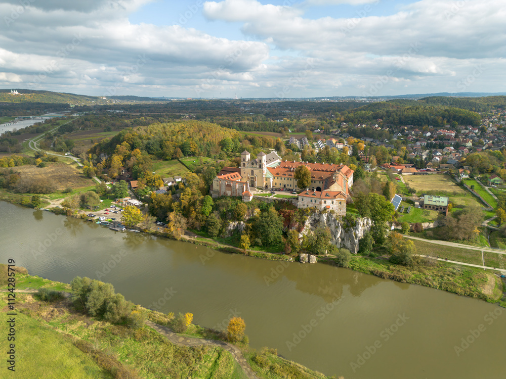 Hilltop castle overlooking peaceful town Hilltop castle overlooking peaceful town