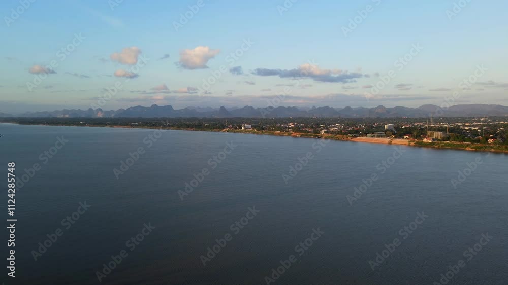 Thakhek Province, Laos Mekong River Drone Thailand