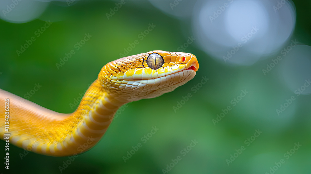 closeup of vibrant yellow snake with striking features closeup of vibrant yellow snake with striking features