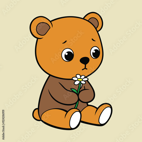 Vector clip art art illustration of a teddy bear holding a flower