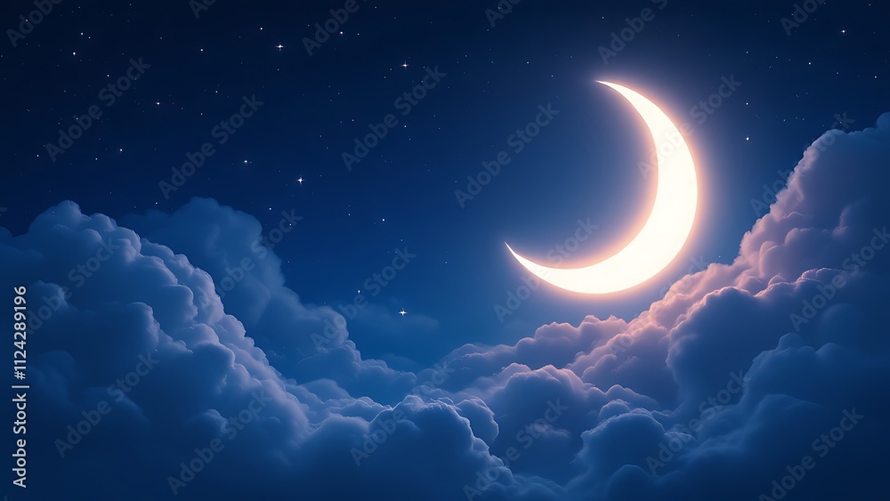 Romantic Moon In Starry Night Over Clouds Romantic Moon In Starry Night Over Clouds