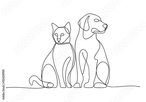 Continuous One-Line Drawing of Cat and Dog - Minimalist Pet Companionship Art