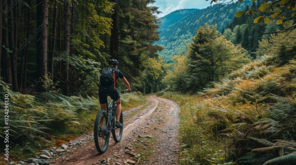 Fototapeta premium Bicycle hiking travel in the mountains illustration generated by ai