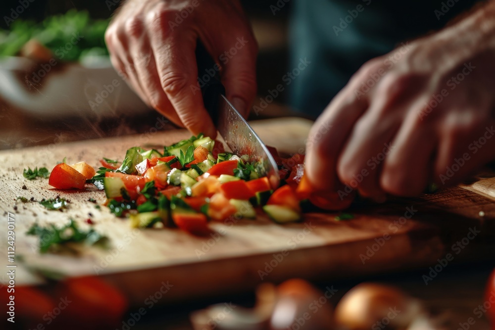 Meal prep action closeup of hands chopping fresh vegetables in a kitchen setting culinary content capturing vibrant ingredients and healthy cooking techniques for meal prepping enthusiasts Meal prep action closeup of hands chopping fresh vegetables in a kitchen setting culinary content capturing vibrant ingredients and healthy cooking techniques for meal prepping enthusiasts