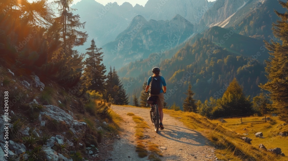 Obraz premium Bicycle hiking travel in the mountains illustration generated by ai