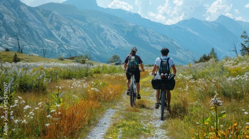 Wallpaper Mural Bicycle hiking travel in the mountains illustration generated by ai Torontodigital.ca