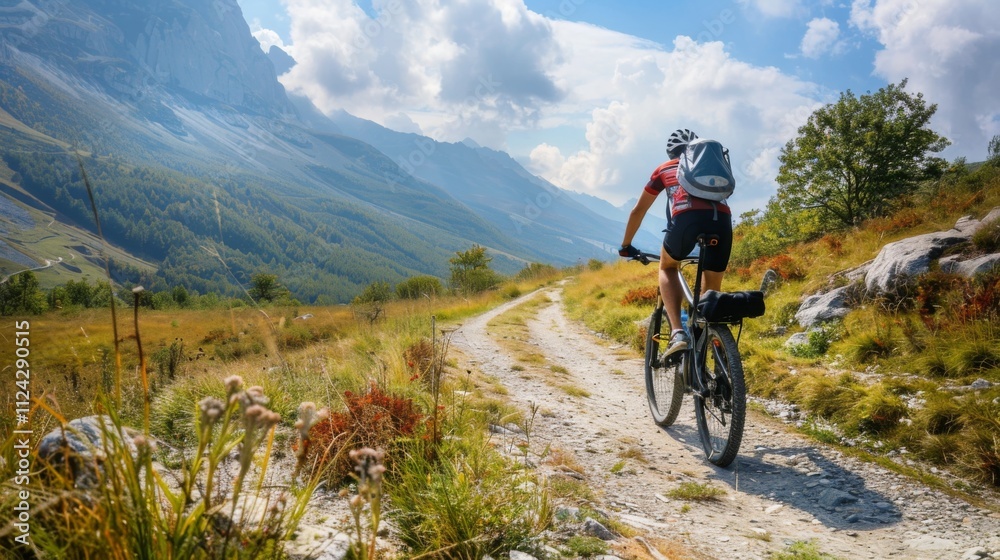 Bicycle hiking travel in the mountains illustration generated by ai Bicycle hiking travel in the mountains illustration generated by ai