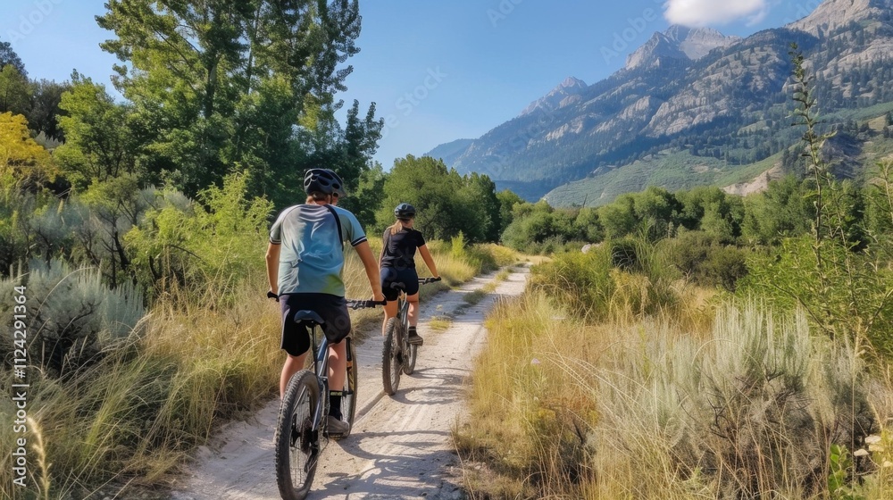 Bicycle hiking travel in the mountains illustration generated by ai Bicycle hiking travel in the mountains illustration generated by ai