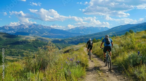 Bicycle hiking travel in the mountains illustration generated by ai