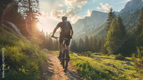 Bicycle hiking travel in the mountains illustration generated by ai