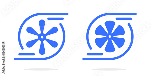 Fun turbo pump rotating icon vector logo simple silhouette graphic illustration set, air cooling propeller spinning turbine ventilator sign symbol, turbopump force power injector image, aircraft tech
