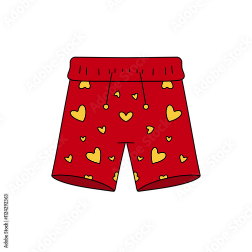 A red pair of shorts with hearts on them