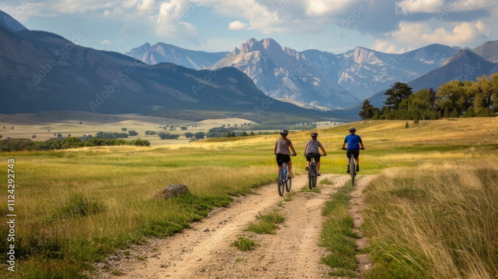 Bicycle hiking travel in the mountains illustration generated by ai Bicycle hiking travel in the mountains illustration generated by ai