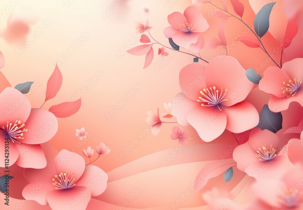 Fototapeta premium Beautiful Floral Background with Soft Pink Flowers and Subtle Leaves Creating a Serene and Elegant Atmosphere for Spring or Wedding Themes