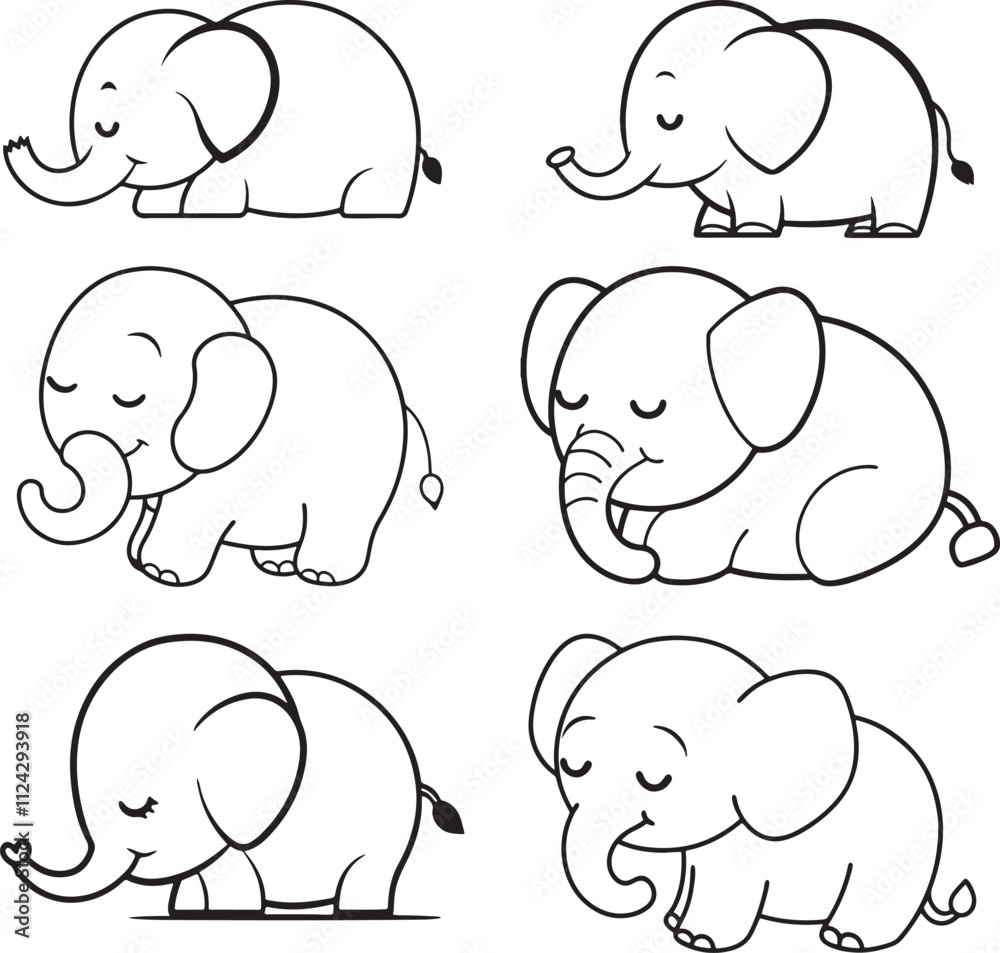 Fototapeta premium elephant icon illustration African elephant set. Different poses animal design. Vector illustration isolated on white background