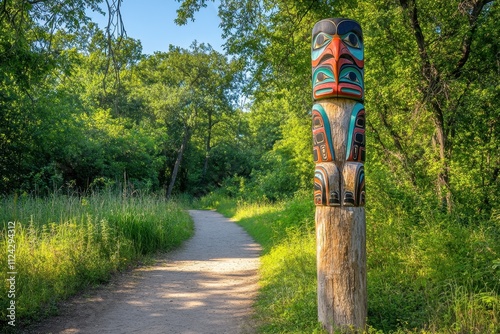 Totem pole amidst trees on a path